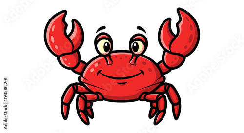 Red Cartoon Crab with Claws Raised.