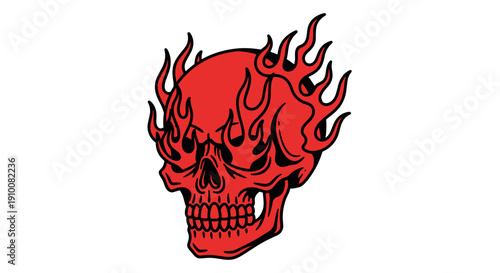 Red Flaming Skull Graphic Design Element.