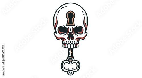 Skull Shaped Key Illustration Design Element.
