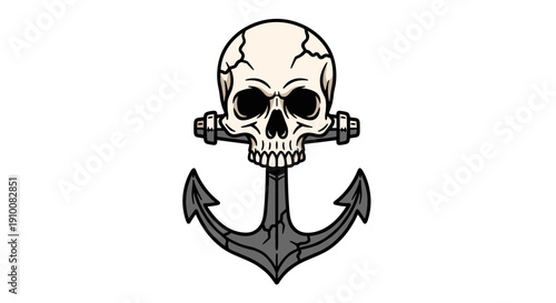 Skull with Anchor Illustration Design Element.