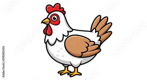 White Chicken Cartoon Illustration with Brown Feathers.