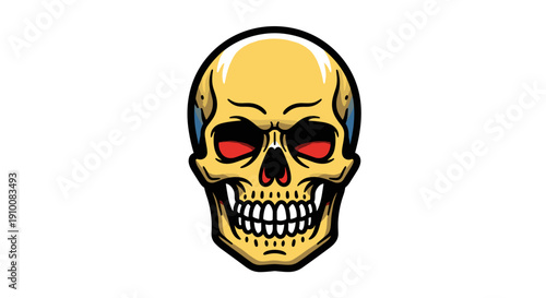 Yellow Skull with Red Eyes Illustration.