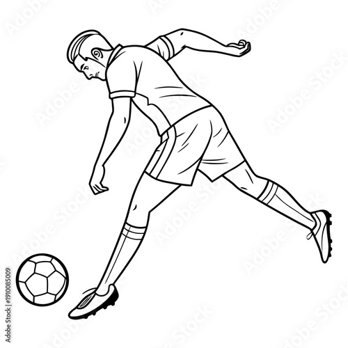 A dynamic illustration of a soccer player in mid-kick, capturing the energy and movement of the sport. This image conveys action, athleticism, and competition