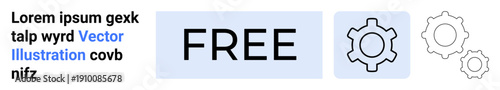 Bold FREE text with gear icons symbolizing settings, tools, or mechanisms. Ideal for technology, app settings, marketing, product features, service descriptions, promotions simple landing page