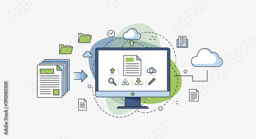 Digital document management system with cloud storage and data processing workflow.