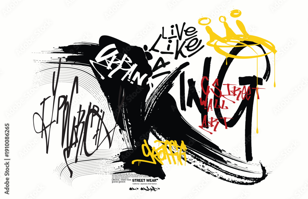 Fototapeta premium King slogan print, tees art, Urban graffiti typography slogan print, grunge street urban style quote typography. hand draw art grunge, Tees graphics print design.eps