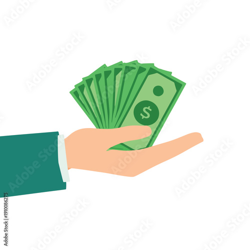 Hand Giving Cash Money Dollar Bills Flat Vector Illustration
