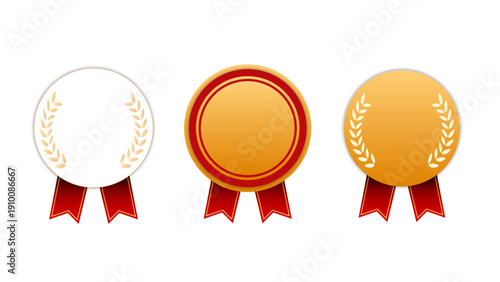 リボンとメダルのあしらい・フレームセット(高級感 装飾 デザイン素材 グラフィック素材 エレガント ベクター：メダルアイコン01