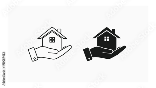Two hands holding a house, one in white and the other in black. isolated on white background, Vector