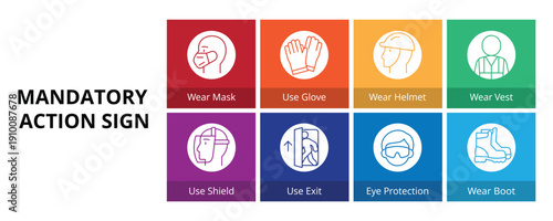 Mandatory Action Sign Glyph Solid Banner Web Icon Set Vector Illustration