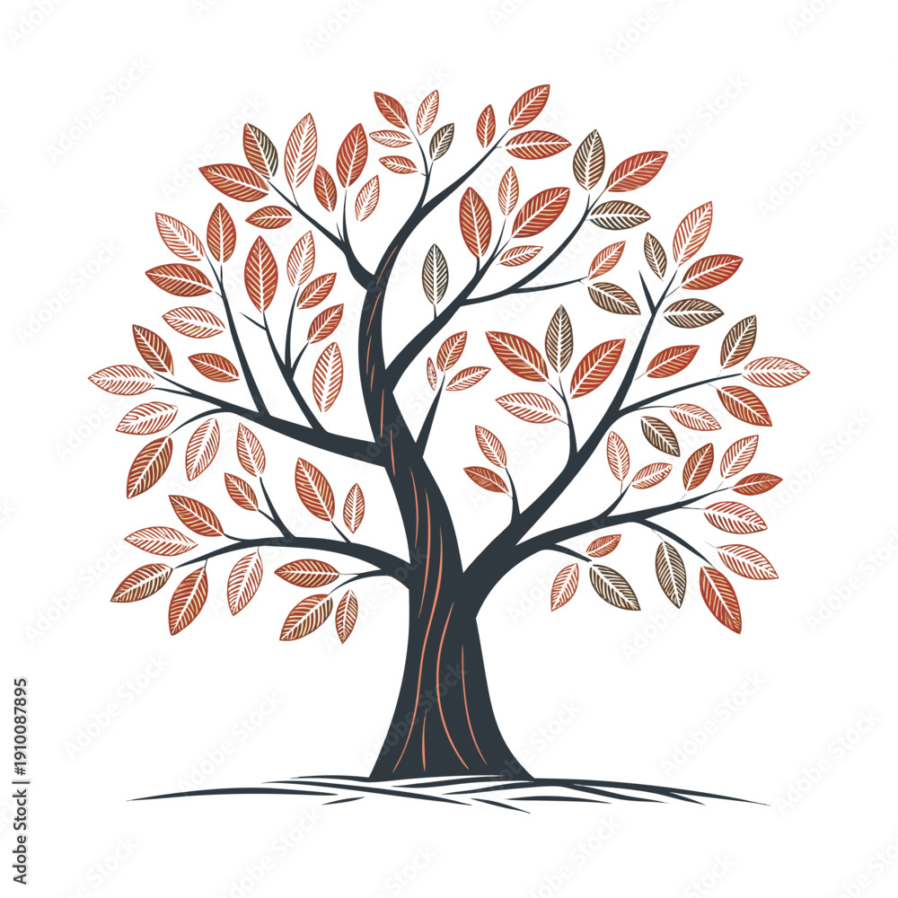 Obraz premium Tree with orange and brown leaves on white background autumn illustration