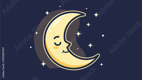 Smiling Moon with Stars in Night Sky