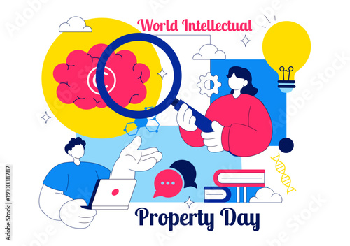 World Intellectual Property Day Vector Illustration on April 26 Featuring Brain and Light Bulb for Innovation, Ideas, and Creativity Background