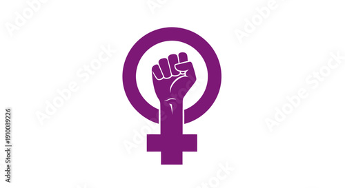 Feminist symbol of a raised fist within the Venus mirror, representing female empowerment and gender equality movement