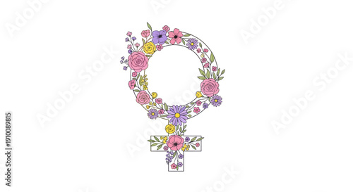 Feminine Symbol Adorned with Delicate Flowers, Celebrating Womanhood and Nature's Beauty
