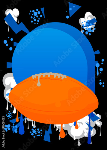 American Football Ball graffiti. Abstract modern street art decoration performed in urban painting style.