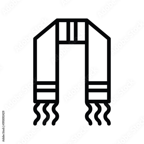A minimalist line drawing of a Jewish prayer shawl, also known as a tallit, with tassels. Fashion and Taylor things single line icon UI design.