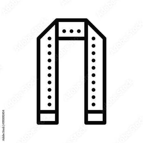 A minimalist black and white line drawing of a security scanner archway, commonly found in airports and public buildings. Fashion and Taylor things single line icon UI design.