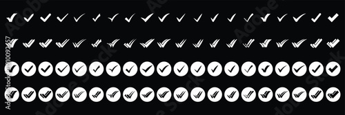 Digital hand drawing check mark vector set. Creative vector tick mark icon set. Vector illustration.