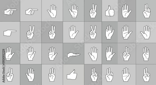 Gestures Symphony: A captivating arrangement of various hand gestures, each a silent language, on a textured backdrop. Expressing a spectrum of meanings.
