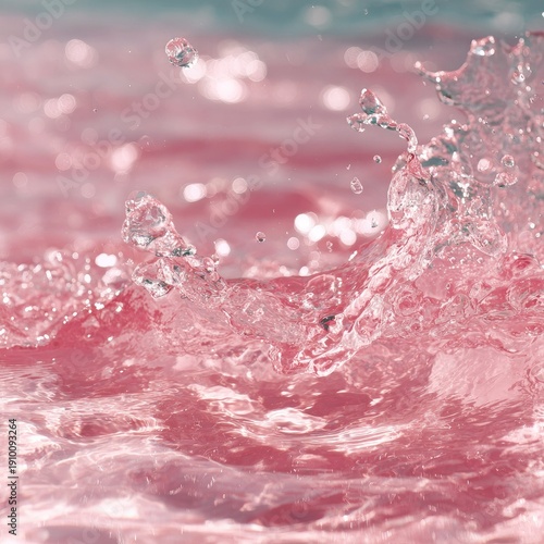 Pink Water Splash in Bright Sunlight with Bokeh Effect