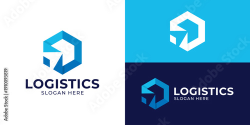 Creative modern logistic logo template. Box with arrow up for shipping company logo design vector illustration.