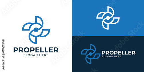 Creative simple propeller logo template. Fan logo design vector illustration.