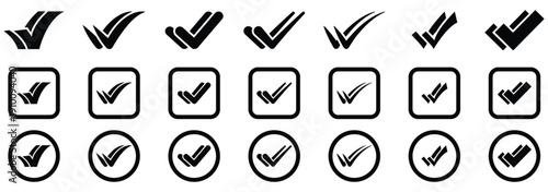Tick symbol. Checkbox tick symbols, flat isolated vector pictograms for approval, validation, success, completed task, OK sign. eps 10