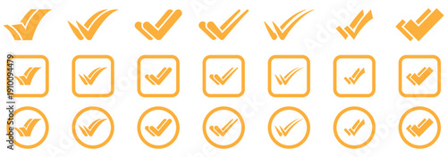 Check mark icon set with circular and square outline checkbox tick symbols. Set of simple check mark. Accept okay symbol for improvement or checklist design. Correct vote choice symbol. eps 10