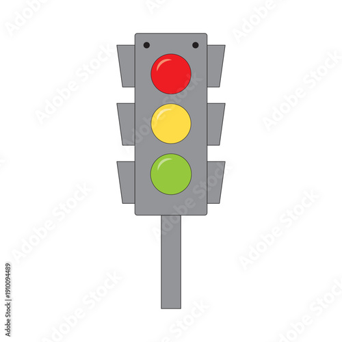Vector illustration of traffic lights with red, yellow, and green signals in multiple variations. Simple flat design of stoplight icons for transport, road safety, driving. 