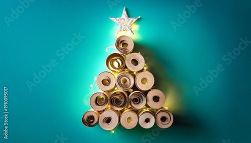 Creative Christmas Tree Made Of Paper Rolls With Lights And Star