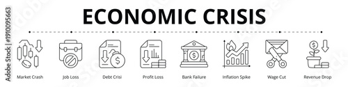 Economic Crisis Line Banner Web Icon Set Vector Illustration
