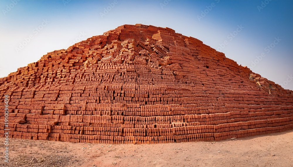 Obraz premium Stacks Of Red Clay Bricks At Traditional Brick Kiln In Pakistan