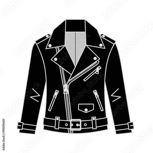 Classic Black Biker Jacket Icon - Motorcycle Leather Style Vector