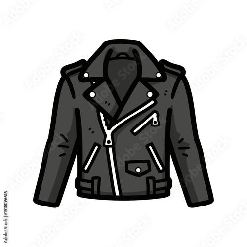 Cartoon Biker Jacket Illustration: Classic Style, Rocker Fashion