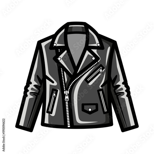 Classic Black Leather Biker Jacket Icon, Motorcyclist Style