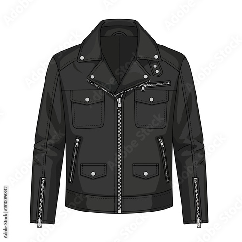 Black Leather Biker Jacket Illustration