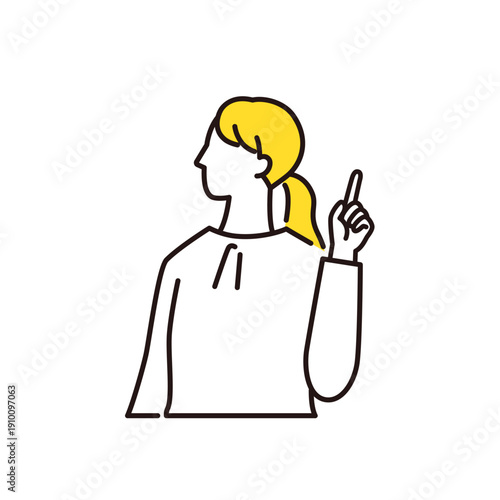 指を差すオフィスカジュアルな女性　線画イラスト