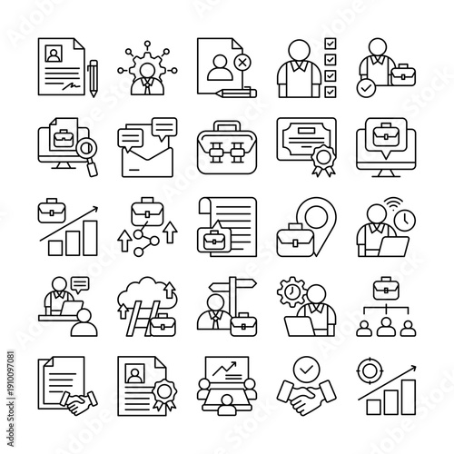 Job Opportunity & Recruitment Line Icons – Career Hiring Editable Stroke Vector Set (25 Icons)