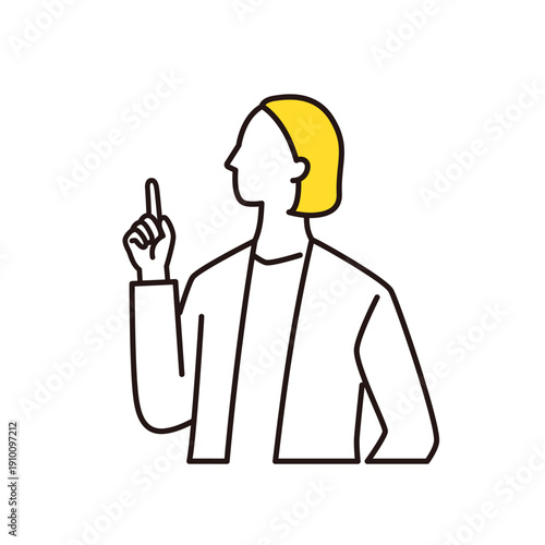 指差しをするスーツの女性ビジネスパーソン　線画イラスト