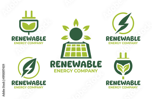 5 Renewable Energy Company Logo Set Modern Minimalist Sustainable Design Collection