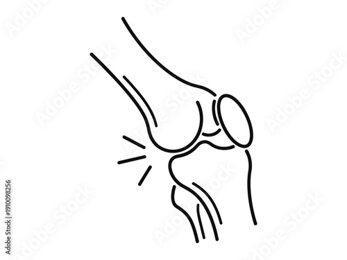 Simple black line art of human knee joint, symbolizing health, injury, or medical conditions.