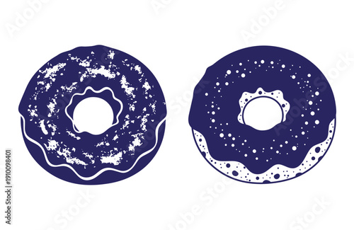 Grunge texture Two blue donuts with white frosting and sprinkles on white background  sweet treats Vintage Style