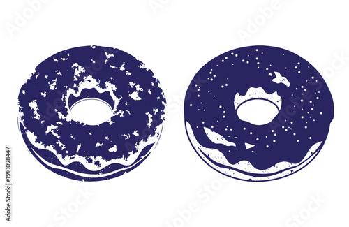 Grunge texture Two blue donuts with white frosting and sprinkles on white background  sweet treats Vintage Style