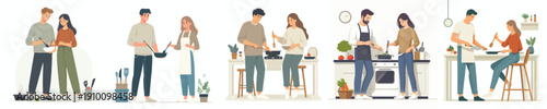 vector of couple cooking in the kitchen together