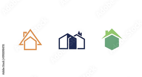 Collection of stylized house icons representing real estate or property.