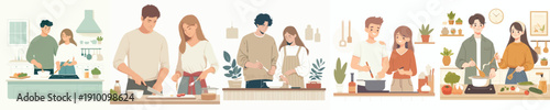 vector half body of couple cooking in the kitchen together
