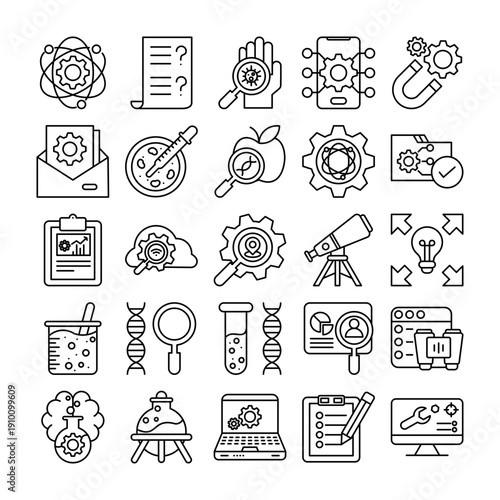 Action Research & Development Icon Pack – 25 Dynamic R&D Process Icons
