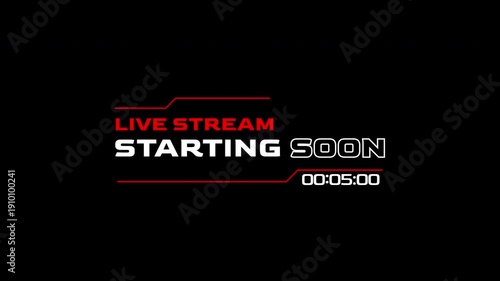 Streaming starting soon graphic on black background. Suitable for social media posts, websites, event promotions, online streaming announcements.