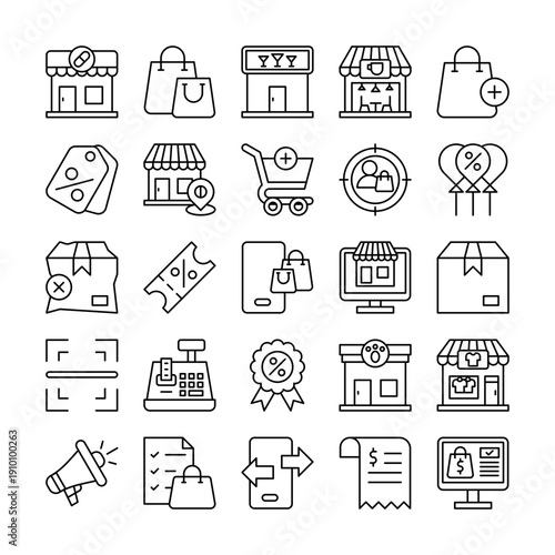 Shopping & Retail Icon Pack – 25 E-Commerce and Store Line Icons